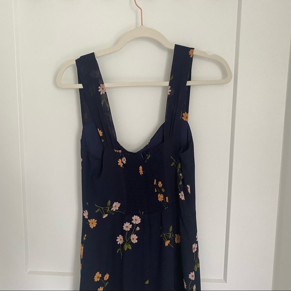 Reformation Navy Floral Midi Dress with Yellow & Pink Blooms - Picture 6 of 7